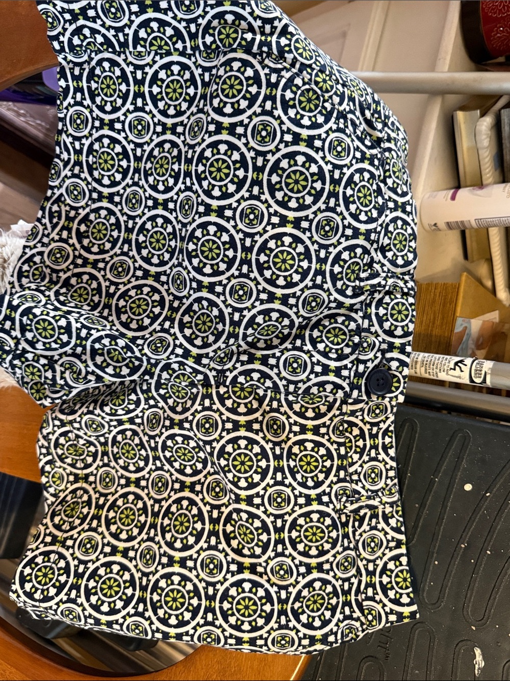 crown & ivy Navy, White & Green Mini Skirt with Geometric Medallions